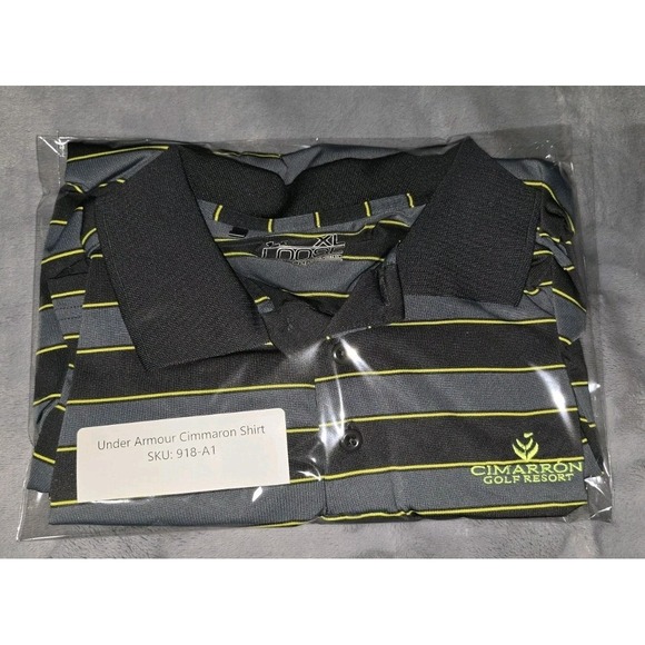 Men Polo Shirt Size L Under Armour Striped Loose Heatgear Golf Cimarron Hills TX - Picture 11 of 11